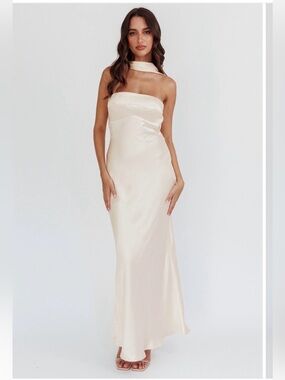 White Satin Dress NWT w Bustier & halter neck, bridal shower,rehearsal dinner